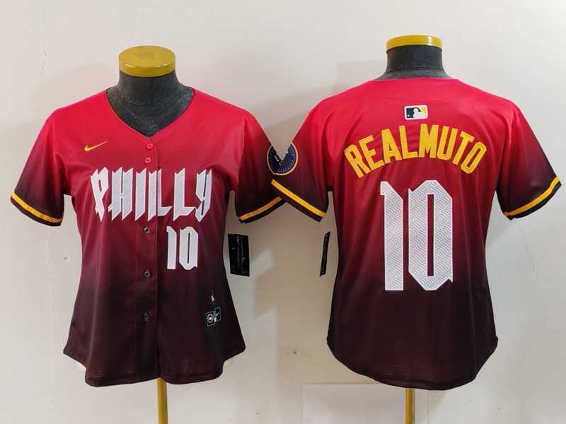 Womens Philadelphia Phillies #10 JT Realmuto Number Red 2024 City Connect Limited Jerseys